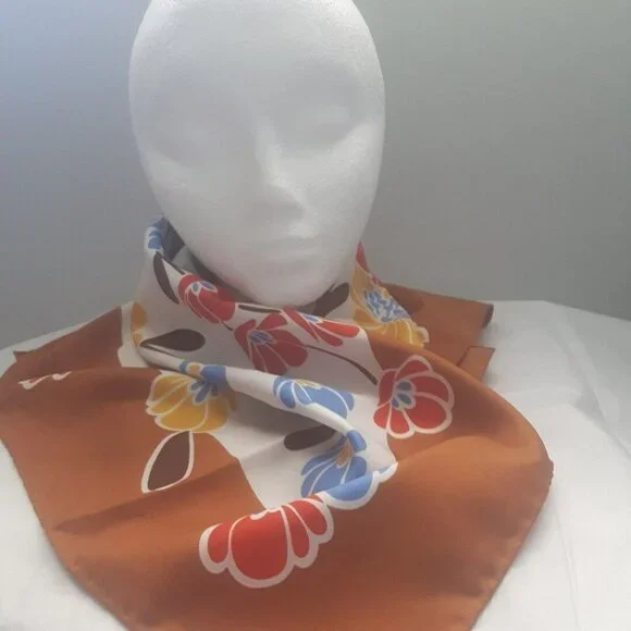 VTG WISTEL T Made in ITALY texturized polyester SQUARE scarf Big FLOWERS FLORAL - Picture 4 of 9